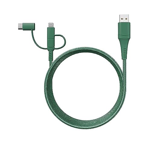 Classy Chargers Universal 3-in-1 Nylon Charging Cables for iPhone, Android, and More | 6ft Certified Lightning Cable, Type C, Micro USB | Compatible with All Phone Types (Green)