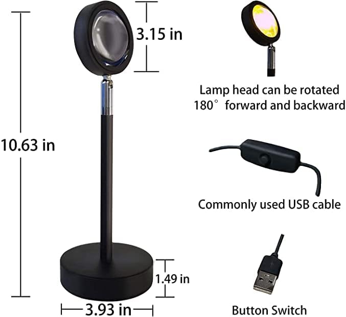 Vista 5 de YiGuoTech Sunset Lamp, Sunset Projection Lamp Sunset Lights, 360 Degree Rotation Sunset Projector Lamps, Romantic Night Light for Home Party Living