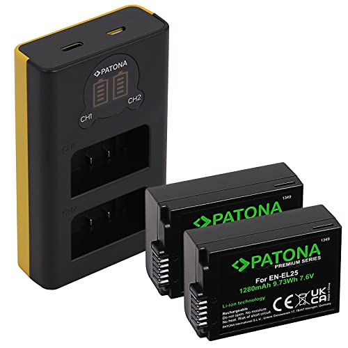 PATONA Caricatore Doppio LCD con 2x Premium Batteria Ricambio per Nikon ENEL25, EN-EL25 Battery compatibile c…