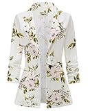 Genhoo Oversized Blazers for Women Floral Print Work Professional Jacket Blazers White 3XL