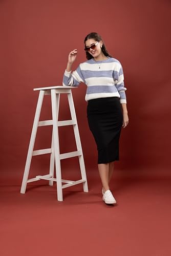 Image of Wear lusso Women's 100% Wool Color Block Stripe Full Sleeve Round Neck Pullover Sweater | Winter Season Fashion