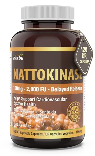 Herba Nattokinase Supplement 2000 FU – 100mg, 120 Delayed Release Capsules | Helps to Support Heart Health | Made in Canada