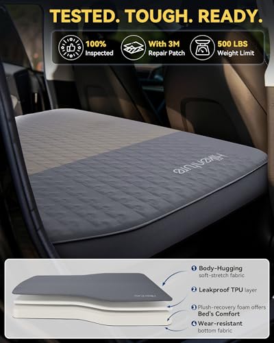 Image of Hikenture Camping Mattress for Tesla Model Y, Electric Pump Self Inflating Sleeping Pad, 4 inch Thick Foam & Air Model Y Mattress Bed, 9.5 R-Value Insulated Camping Pads for Tesla (Ultra-Thick 4 INCH)