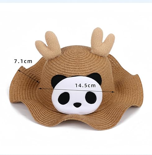 Straw Cartoon Panda Hat，Summer Beach Sunscreen Sunshade Mini Cute Party Hat for Girls Boys 2-8 Years3