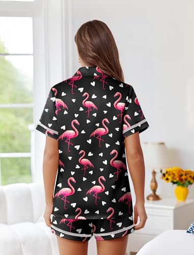 Image of Ekouaer Womens Silk Pajama Sets Button Up Satin Pjs Short Sleeve 2 Piece Pj Sets Cute Lounge Sets with Chest Pocket