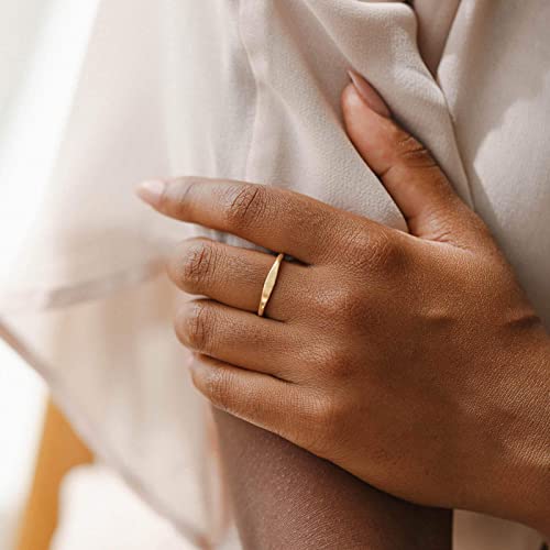NOKMIT 1.5mm 14K Gold Filled Slim Signet Rings Thin Croissant Pinky Ring for Women Girls Dainty Gold Twisted Stacking Statement Flat Ribbed Plain Band Comfort Fit Size 4 to 103