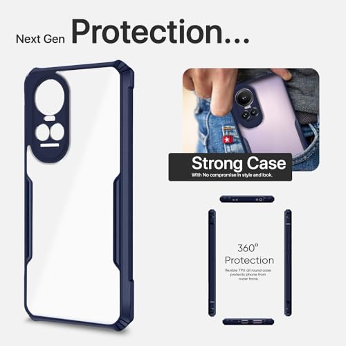 Image of Outlouders Back Cover for Oppo Reno 10 Pro 5G | Ultra Hybrid Transparent | Full Camera Protection | Raised Edge | Crystal Clear Bumper Case (Blue)
