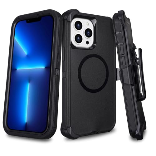 for iPhone 13 Pro Max Case with Belt Clip Holster [Compatible with MagSafe] Heavy Duty Military Grade Drop Protection 3-Layer Rugged Shockproof for iPhone 13 Max Case 6.7 (Black)