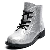 CCVON Girls Ankle Boots Lace Up Side Zipper Combat Shoes for Toddler/Little Kid/Big Kid