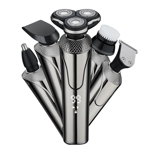Rasoir électrique 5-en-1 avec écran LCD du niveau de batterie, étanche IPX6 (lavable entièrement), utilisable pendant la charge, conçu pour les hommes et...