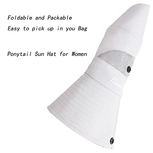 Classic Ponytail Sun Hat For Women,Mesh Bun Ponytail-Hole Bucket Hat Uv Protection Wide-Brim Summer Hat Outdoor (As1, Alpha, One_Size, One Size Fit For 58Cm Head Circumference, Iovry) #TOP4