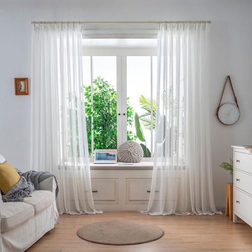 AIDUOMAER White Lightweight Sheer Curtains 90 Inches Long 2 Panels, 54 Inches Width...