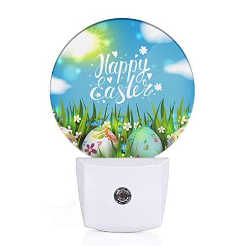 Image of EKOBLA Easter Night Light, Colorful Egg on Green Grass Night Lights Plug Into Wall with Auto Sensor for All Ages