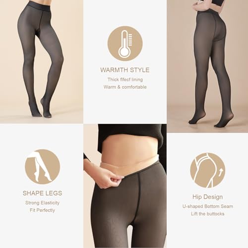 Image of Women's Fleece Lined Tights, Fake Translucent Warm Pantyhose Leggings, Winter Thick Tights-300g
