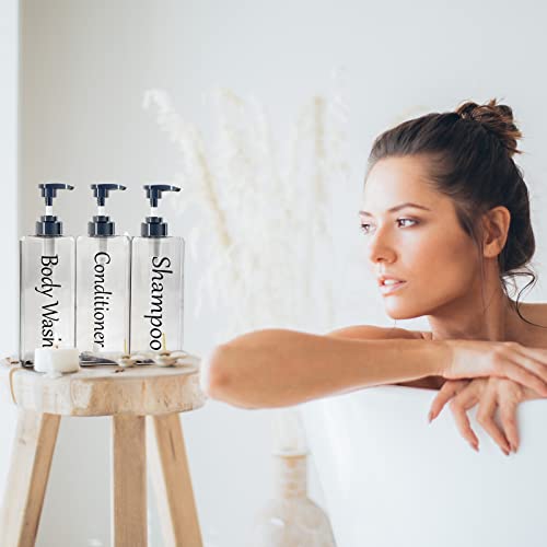 Shampoo And Conditioner Dispenser(Clear, Set Of 3, 27Oz)- Refillable Shampoo And Conditioner Bottles-Empty Shampoo Conditioner Body Wash Dispenser Set-Modern Shampoo Bottles For Shower Soap #TOP7