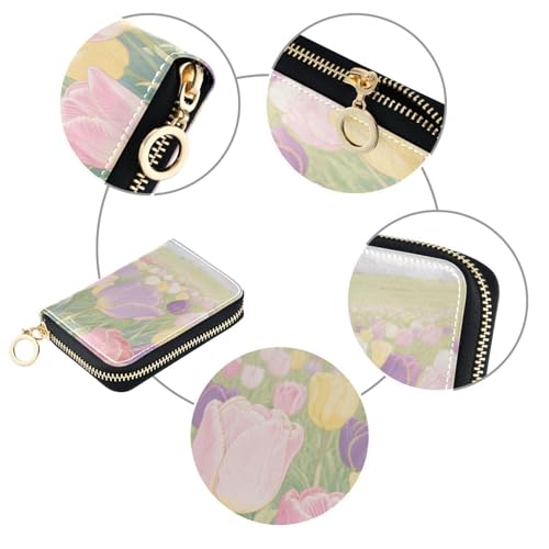 Spring Flower Garden leather credit card wallet for men With 2 cash slot RFID Blocking card holder with zipper3
