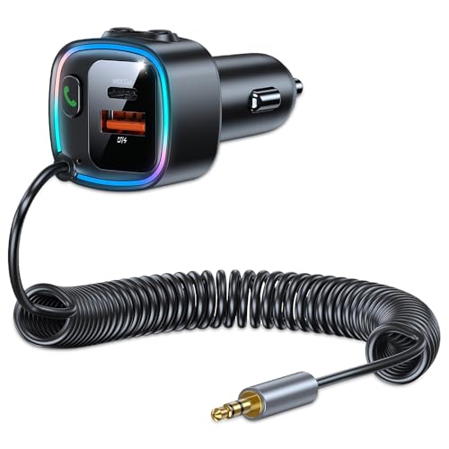 Bluetooth Auto, Trasmettitore Bluetooth Per Auto 5.4 Con Jack Da 3,5 Mm, Aux Bluetooth Auto Usb C Aux Per Auto Per Chiamate In Vivavoce e Musica Wireless Compatibile, Suono Hi-Fi Bass Rgb Ambient