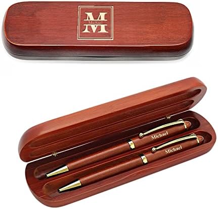 Executive Gift Shoppe | Split Monogram Cherrywood Double Pen and Box Set