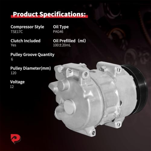 Image of PHOBOOS A /C Compressor with Clutch Compatible with Toyota Camry 2012-2017 2.5L, RAV4 2009-2012 2.5L, Sienna 2011-2013 2.7L, with 6-Groove Pulley, Ref. CO 11303C