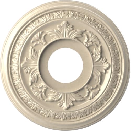 Image of Ekena Millwork CMP13BAEPE Baltimore Thermoformed PVC Ceiling Medallion (Fits Canopies up to 5 1 /4 inch), 13 inchOD x 3 1 /2 inchID x 3 /4 inchP, Universal Metallic Pearl Mist