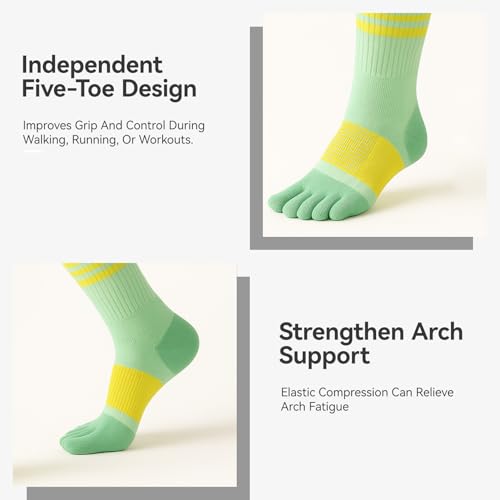 Image of Womens Crew Toe Sock, Colorful Cotton Toe Socks for women Arch Support, Casual Calf Running Five-Toe Design(3&6pairs)