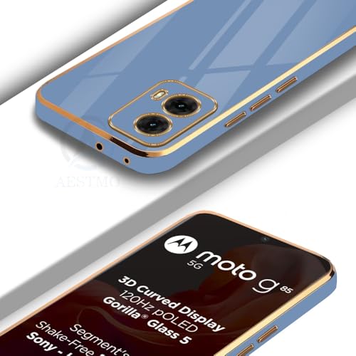 Image of AESTMO Back Case Cover for Moto G85 5G Back Cover | Gold Electroplating Chrome | Raised Edges | Super Soft-Touch | Bumper Back Case for Moto G85 5G (Gold & Blue)