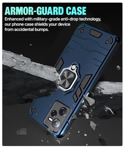 Image of WOW IMAGINE Shock Proof Back Case Mobile Cover for Realme Narzo 50A Prime | Realme C35 | Back Cover Case (Tough Armor | Hybrid PC + TPU | Ring Holder & in-Built Kickstand | Blue)