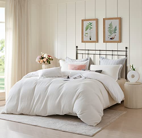 Ventidora Queen Duvet Cover Set 100% Cotton Waffle Weave 3 Piece Bedding Set, Breathable And Skin-Friendly Comforter Cover Set For All Season (Queen, 90X90'') #TOP9