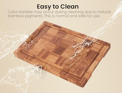 Fibogollo Bamboo Cutting Boards for Kitchen,Chopping Boards Set with Juice Groove,End Grain Bamboo Butcher Block,Serving Board with Holder(3 Pcs)
