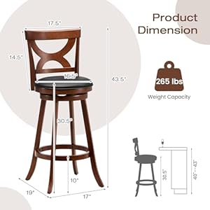 Giantex bar stools set of 2 305 counter height bar dining chairs with back footrest rubber wood frame 360 swivel upholstered farmhouse barstools suitable for home bar kitchen pub espresso  urban country home decor
