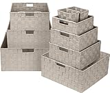 Sorbus Storage Box Woven Basket Bin [9-Pack] Container Tote Cube Organizer Set Stackable Storage Basket Woven Strap Shelf Organizer Built-In Carry Handles (Woven Basket Set - 9 Piece, Beige)