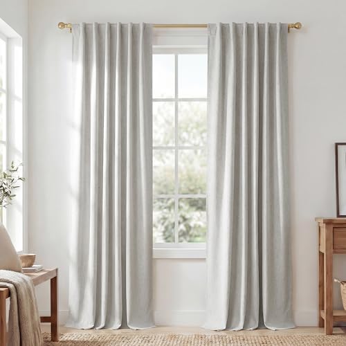 NICETOWN Light Beige100% Blackout Linen Curtains for Living Room ...