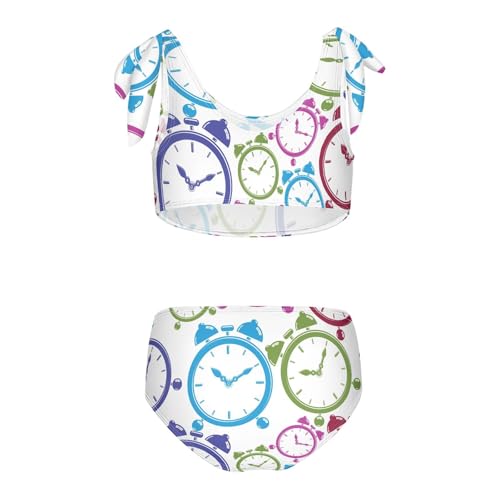 Girls Pattern with Clocks Swimsuit Two Pieces Bikini Set Bathing Suits Swimwear Crop Top Swimsuit Set2