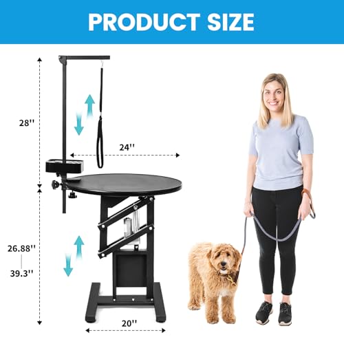 Image of Electric Dog Grooming Table, Height Adjustable Pet Grooming Table for Small Dogs at Home, Professional Electric Lift Table with Anti-Scratch Tabletop and Foldable Arm (24 inch, Black)