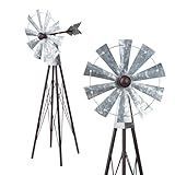 Alpine Corporation JUM368 Outdoor Metal Windmill Spinner Garden Yard Decoration, 24 Inches Tall, Bronze and Silver