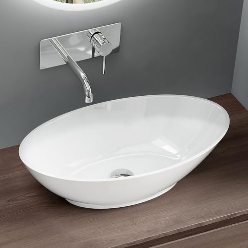 Mai & Mai Waschbecken Aufsatzwaschbecken Waschschale Waschtisch aus Mineralguss in Weiß (Hochglanz) Oval Col807
