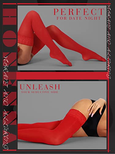 Image of HONENNA Semi Sheer Stay Up Lingerie Thigh High Stockings Lace Top Size A-F