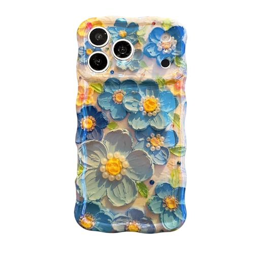 Coque iPhone 15 Pro fleur bleue résolvant les problèmes de glisse et rayures