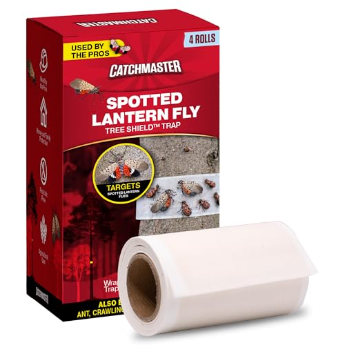 Catchmaster Tree Shield Lantern Fly & Ant Traps Insect Barrier, 4 Rolls 30ft Each, Outdoor Adhesive Crawling Insect Trap to Protect Trees, Fruit & Plants, Pest Control Lawn & Garden
