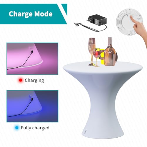 Image of BALUS 23 inch Height Light Up Bar Table, LED Cocktail Tables 16 RGB Colors Changing Lights with Remote Control, Waterproof Rechargeable Luminous Furniture, Night Lighting for Party, Pub, 1 Piece Hourglass