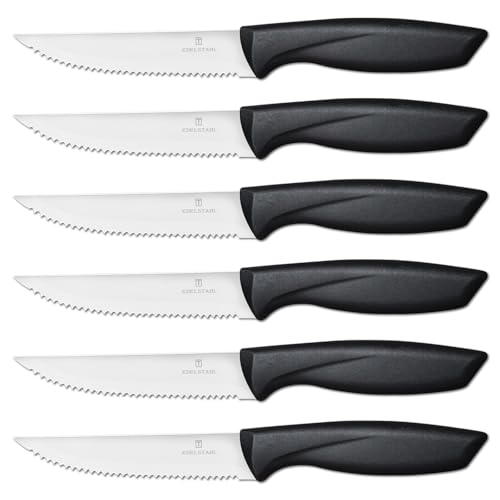 targzier Steak Knives Set of 6, Serrated Steak Knife Set,Sharp Stainless Steel Steak Knives,Stain&Rust Resistant Steak Knife,Silver Kitchen Steak Knife Set with Ergonomic Handle,Dishwasher Safe