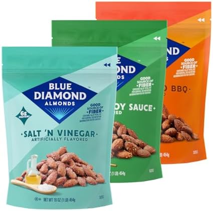 Blue Diamond Almonds Bold Variety Pack - Salt N' Vinegar, Habanero BBQ, and Wasabi & Soy Sauce Flavored Snack Nuts, 16 Oz Resealable Bags (Pack of 3)