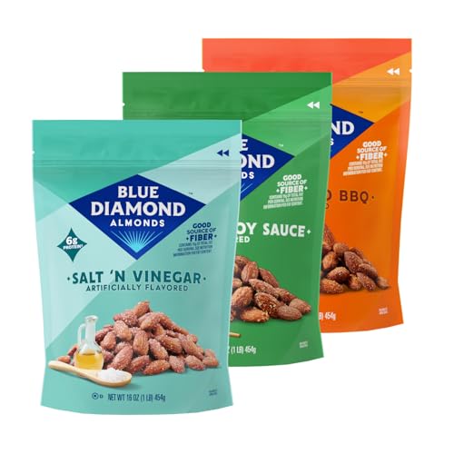 Blue Diamond Almonds Bold Variety Pack - Salt N' Vinegar, Habanero BBQ, and Wasabi & Soy Sauce Flavored Snack Nuts, 16 Oz Resealable Bags (Pack of 3)