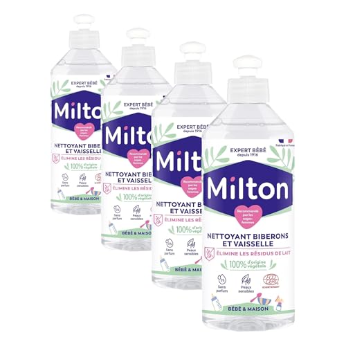MILTON Liquide Nettoyant pour Biberon, tétines, accessoires de Bebe et vaisselle | Hypoallergénique |Testé Dermatologiquement |500 ml| (Lot de 4)