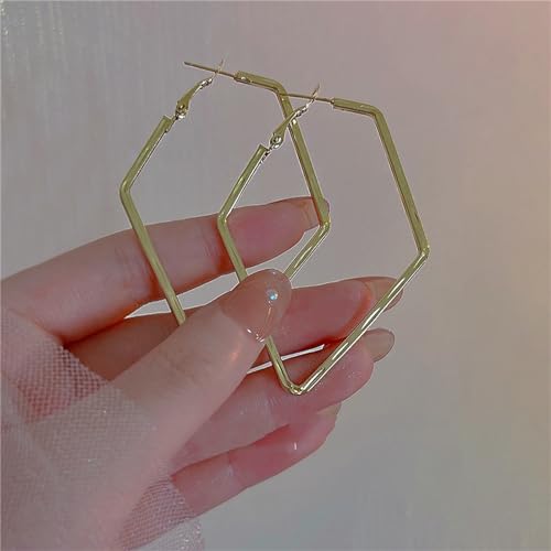 Gold Square Hoop Earrings for Women 2024 Statement Geometric Big Trendy Earring Lightweight Hypoallergenic Earrings(H-10008-E4508G-70mm) — view 2
