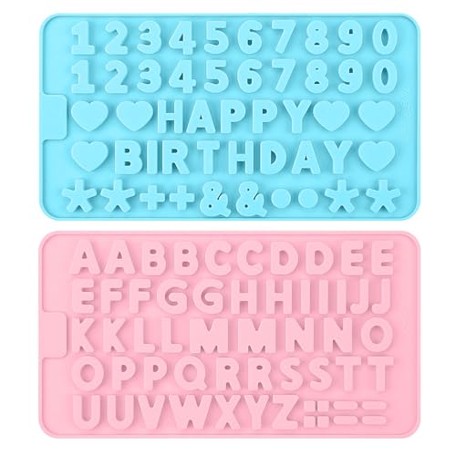 2 moldes de silicona con letras, molde reutilizable para el número de chocolate, herramienta de repostería antiadherente para chocolate, pasteles, gelatina, dulces, jabón