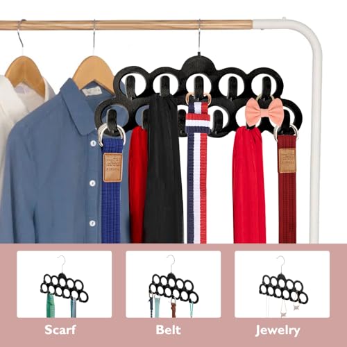 ManGotree Samt-Schalbügel, Schal-Organizer, Beflocktes Samt-Finish, Schalhalter mit 11 Schlaufen und Haken für Schals, Schals, Krawatten, Gürtel oder anderes Zubehör,Schwarz,2er-Pack