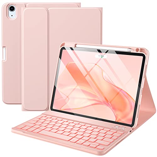 Harvopu Compatible for iPad Air 11/ Air 5th 4th Generation Case with Keyboard - Backlit Detachable, Folio Cover with Pencil Holder for iPad Air 11-Inch M4/M3/M2 (2026/2025/2024), Air 5/ Air 4 (Pink) by Harvopu - Used condition - US$25.39