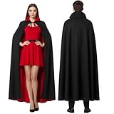 Vyxoran Reversible Cloak Unisex with Stand Collar Halloween Cosplay Costume Witch Black Red Robe Vampire Costume Full Length Masquerade Outfit for Men and Women