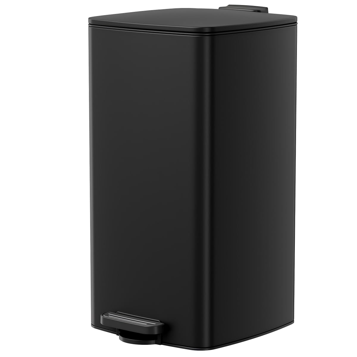 Arlopu Slim Square Trash Can, 8 Gal/30L Fingerprint-Proof Stainless Steel Step Garbage Bin, Soft-Close Lid & Removable Bucket for Kitchen, Office, Home (Black)